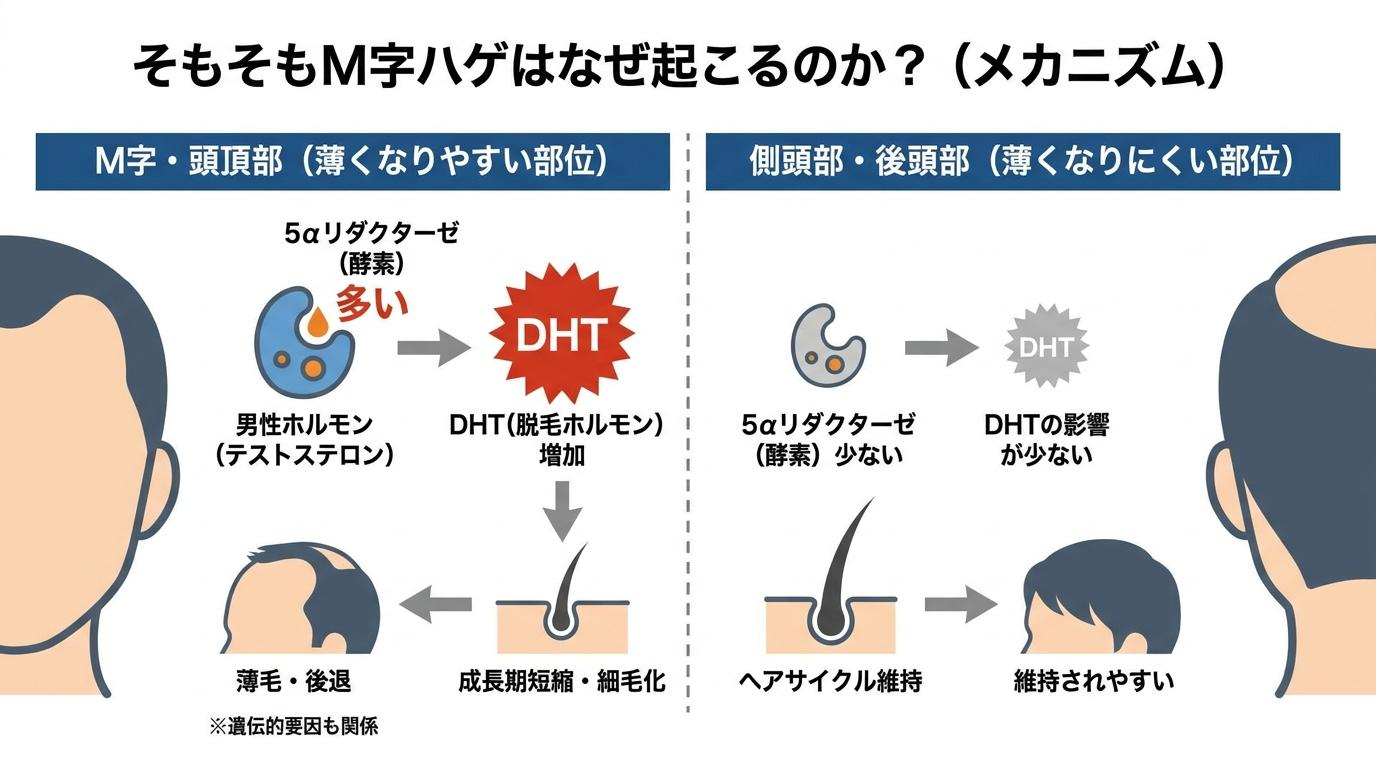 M字ハゲが起こるメカニズム