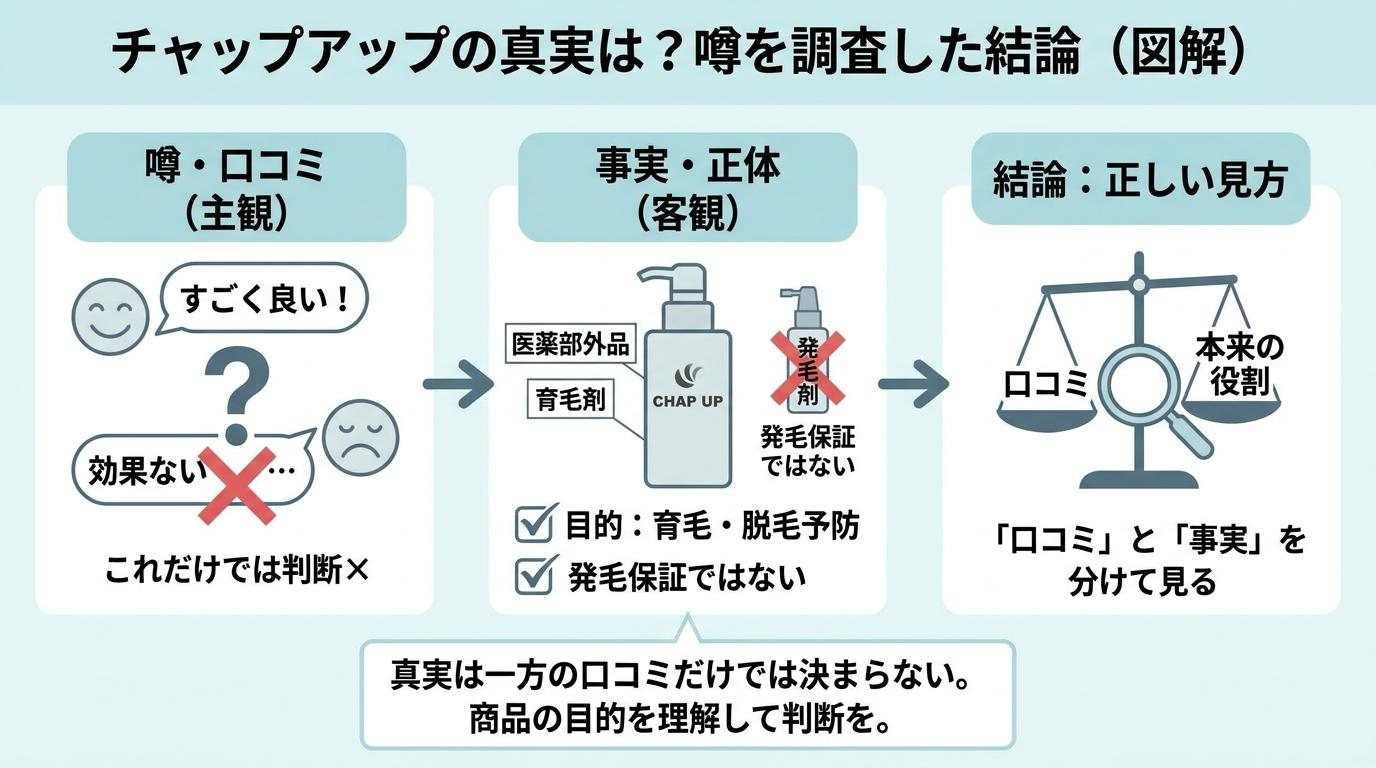 チャップアップの真実は？噂を調査した結論の図解